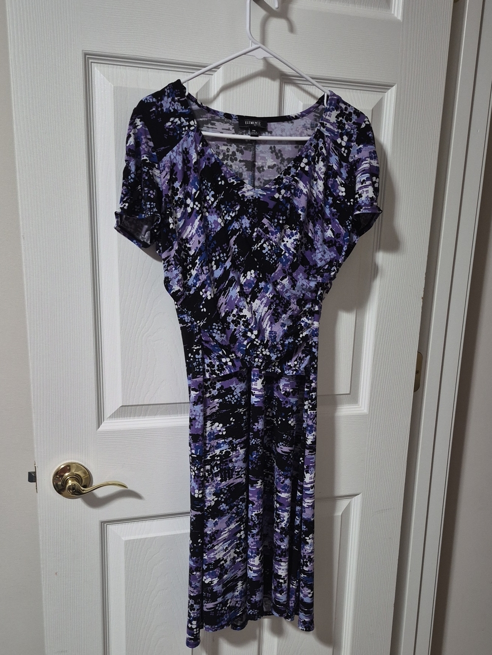 Elementz Purple and Black Abstract Print Midi Dress